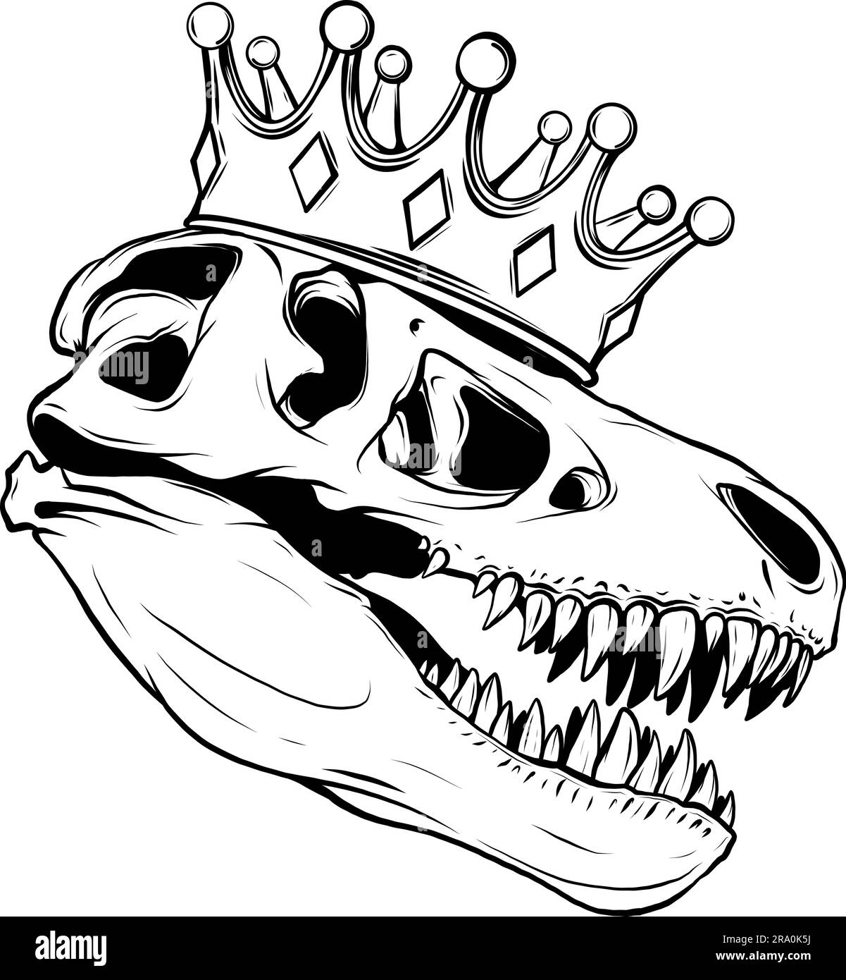 tyrannosaurus rex Dinosaurierkopf in schwarz-weißer Umrisszeichnung Stock Vektor