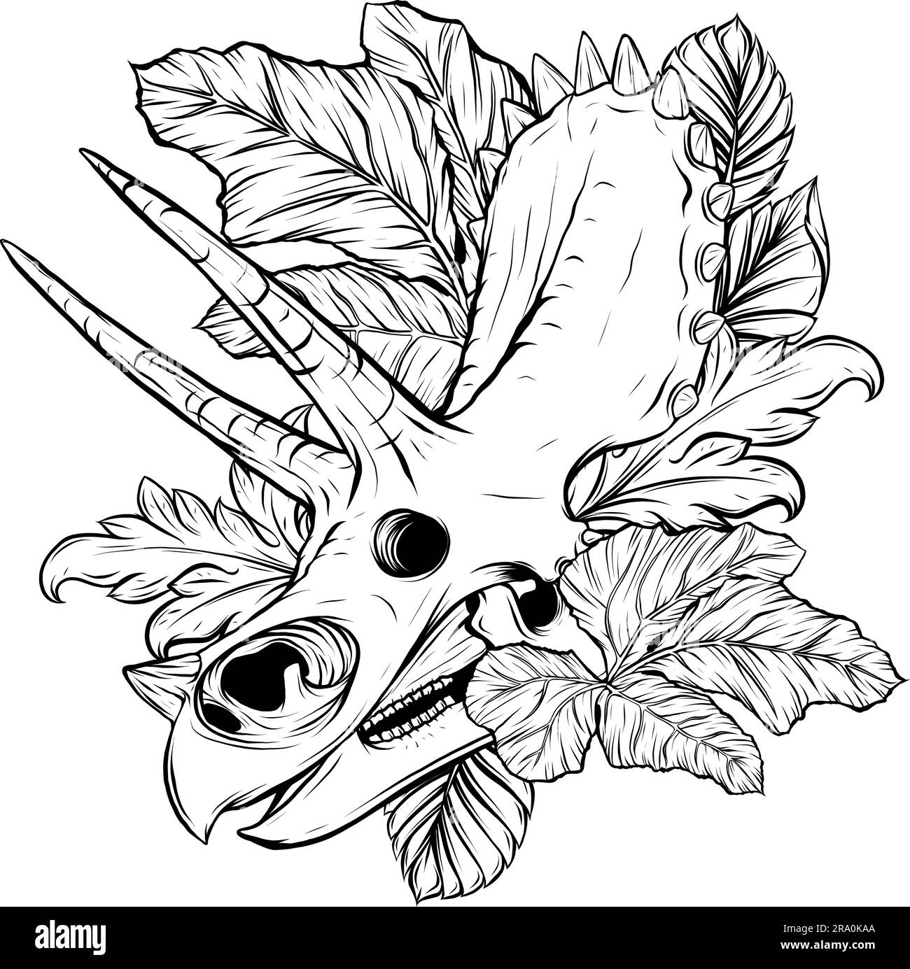 Abstrakte Black Line Dinosaurier Triceratops Skull Outline Stock Vektor