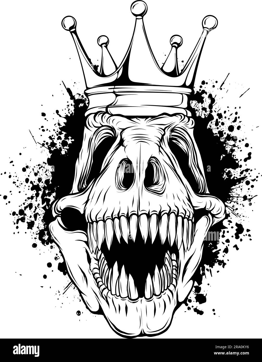 tyrannosaurus rex Dinosaurierkopf in schwarz-weißer Umrisszeichnung Stock Vektor