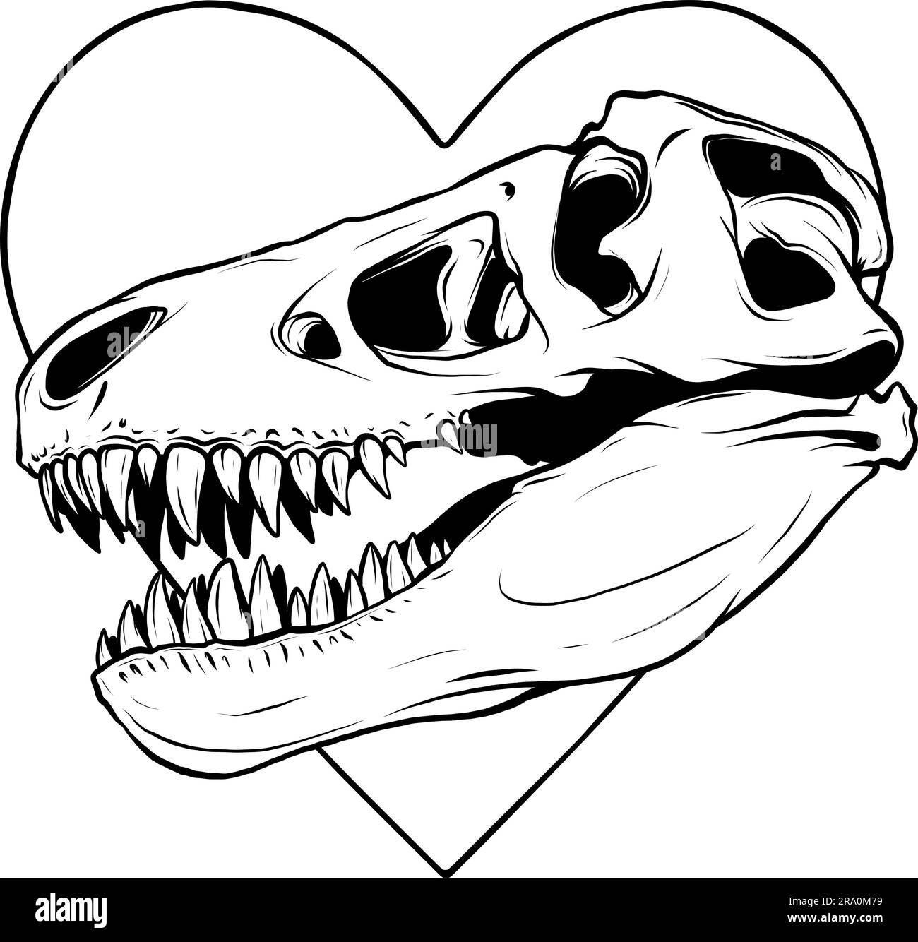 tyrannosaurus rex Dinosaurierkopf in schwarz-weißer Umrisszeichnung Stock Vektor