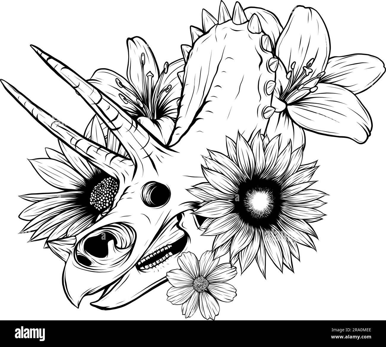 Abstrakte Black Line Dinosaurier Triceratops Skull Outline Stock Vektor