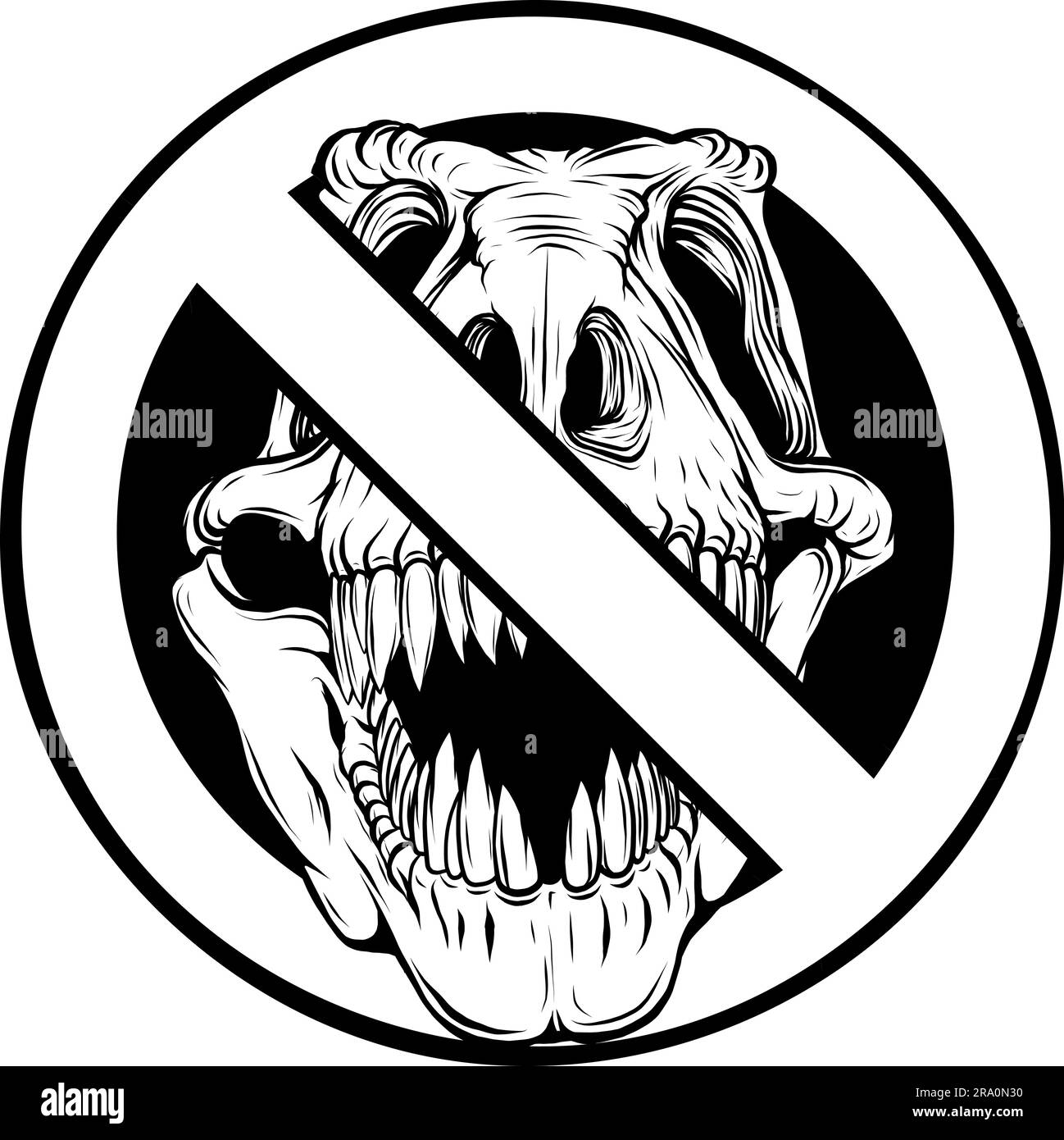 tyrannosaurus rex Dinosaurierkopf in schwarz-weißer Umrisszeichnung Stock Vektor