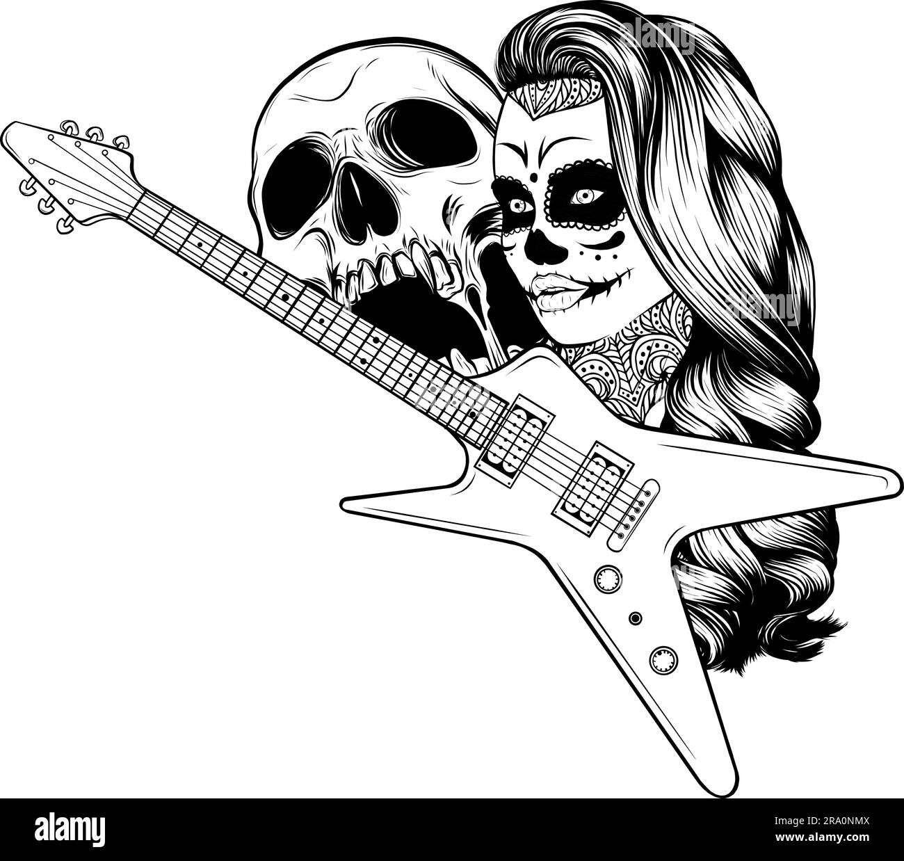 vektordarstellung der elektrischen Gitarrenlinienkunst Stock Vektor