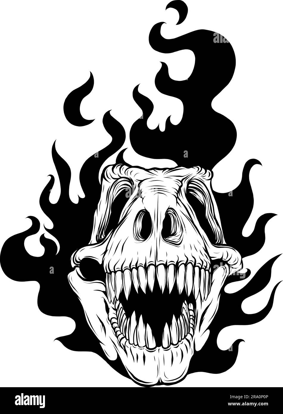 tyrannosaurus rex Dinosaurierkopf in schwarz-weißer Umrisszeichnung Stock Vektor