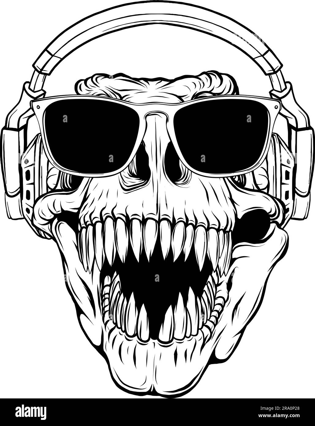 tyrannosaurus rex Dinosaurierkopf in schwarz-weißer Umrisszeichnung Stock Vektor