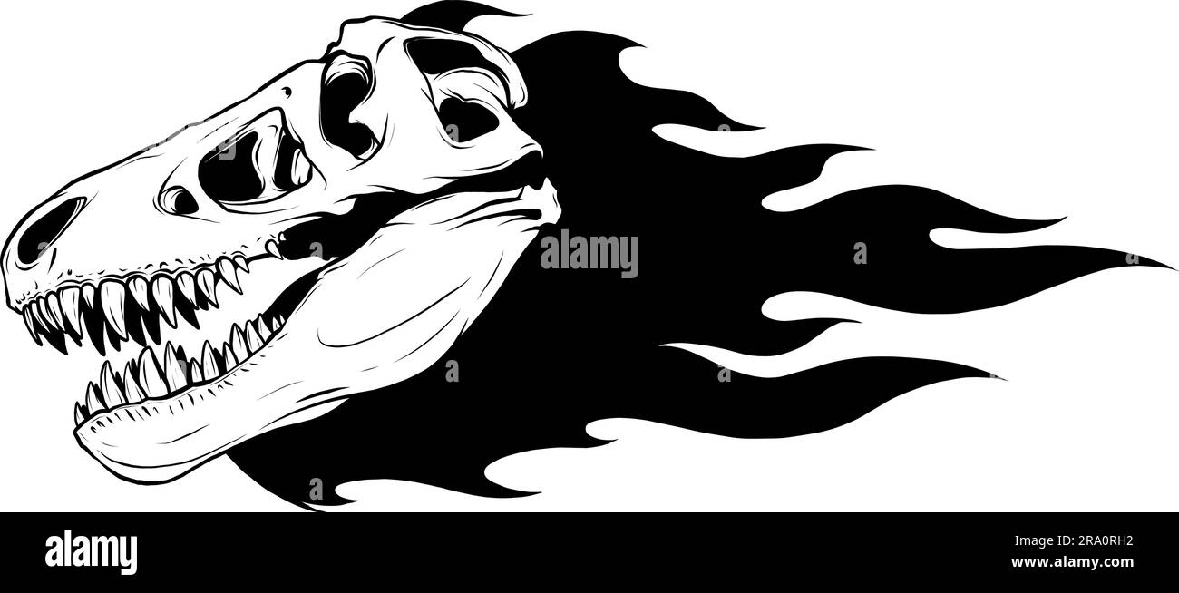 tyrannosaurus rex Dinosaurierkopf in schwarz-weißer Umrisszeichnung Stock Vektor