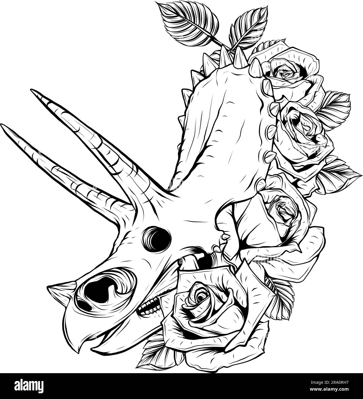 Abstrakte Black Line Dinosaurier Triceratops Skull Outline Stock Vektor