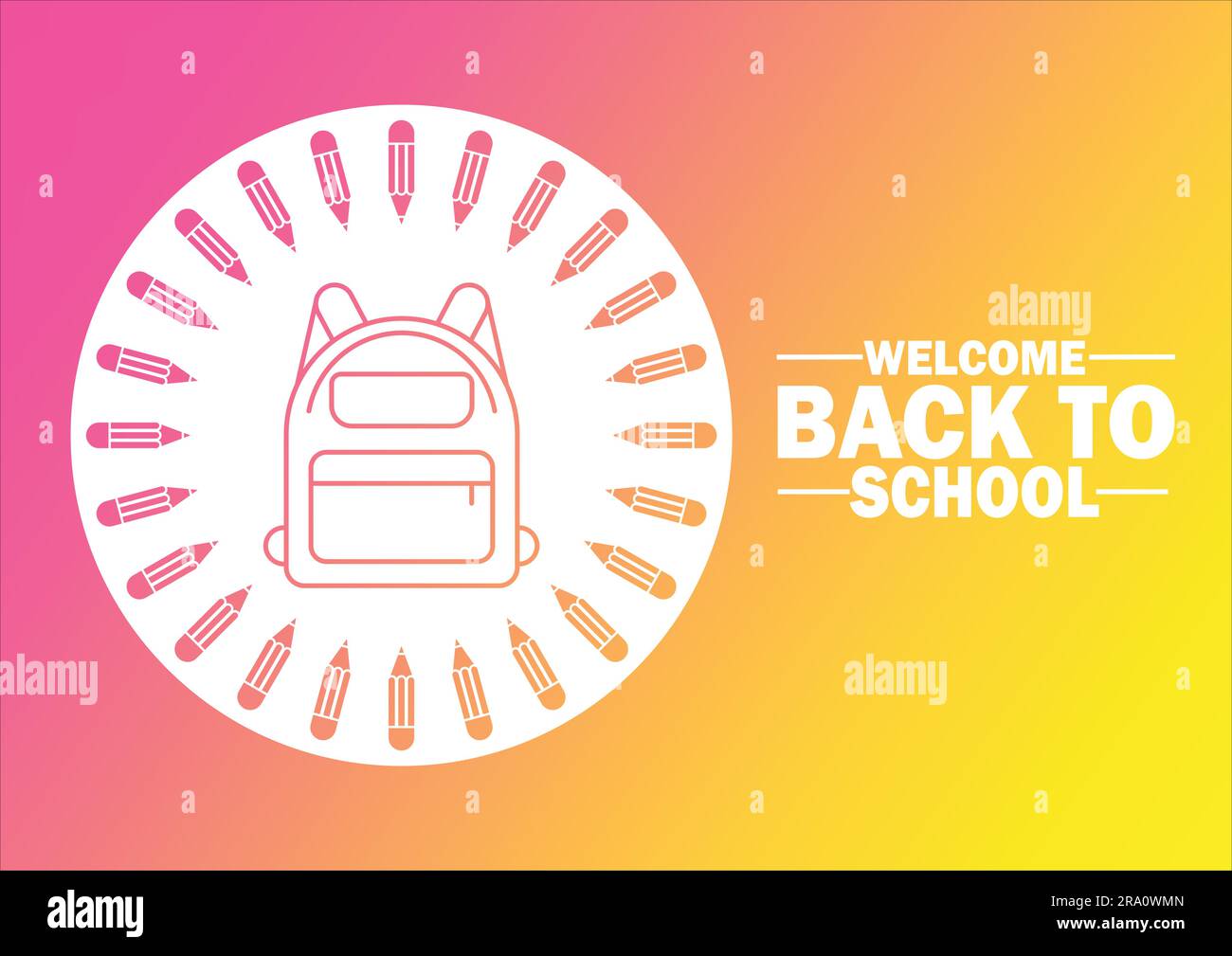 Willkommen zurück zur Schule Vektordarstellung. Bildungskonzept. Vorlage für Hintergrund, Banner, Karte, Poster mit Texteindruck. Stock Vektor