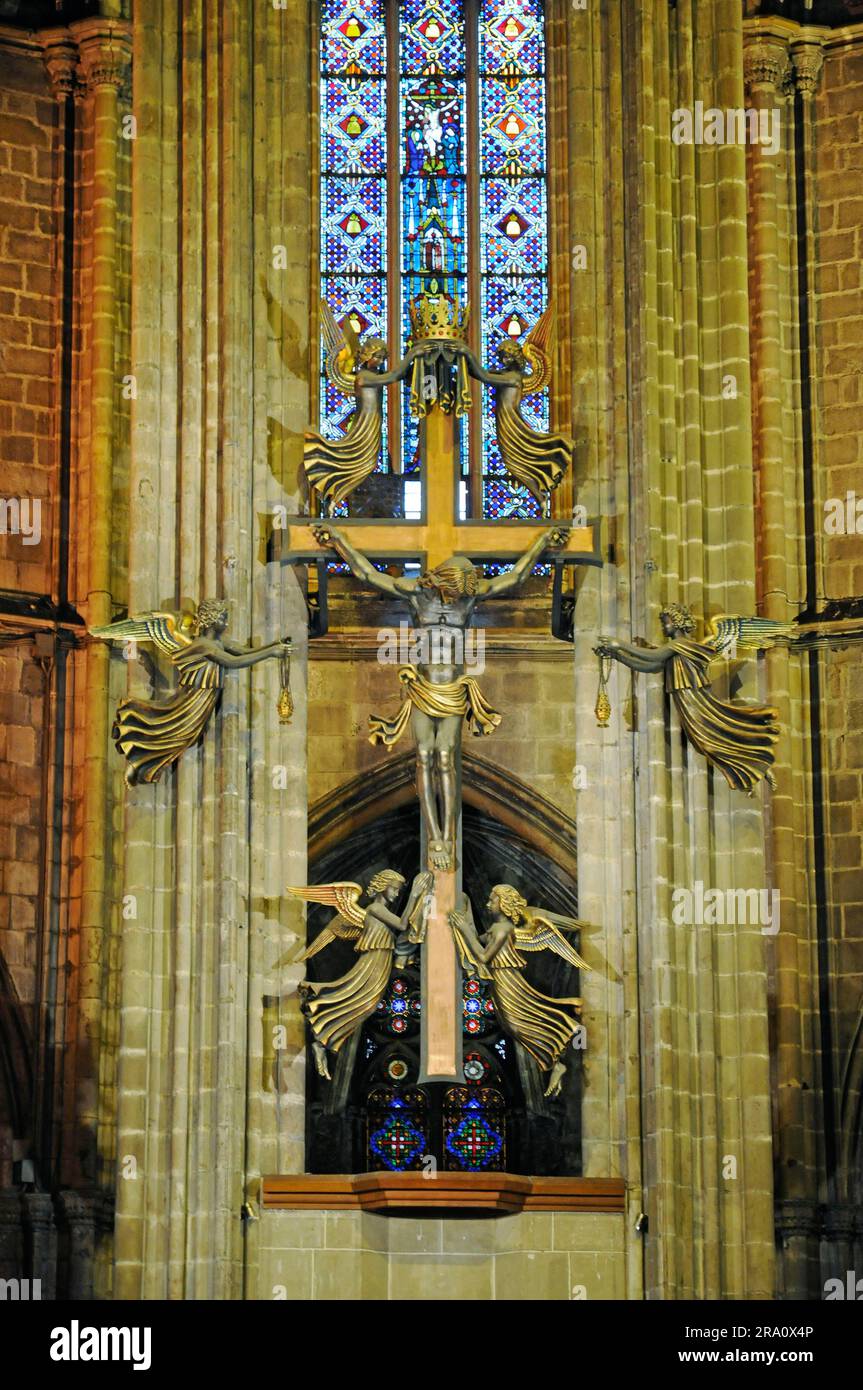 Jesus-Kreuz, Kathedrale, Place de la Seu, Barcelona, Katalonien, Spanien, Kreuz Stockfoto