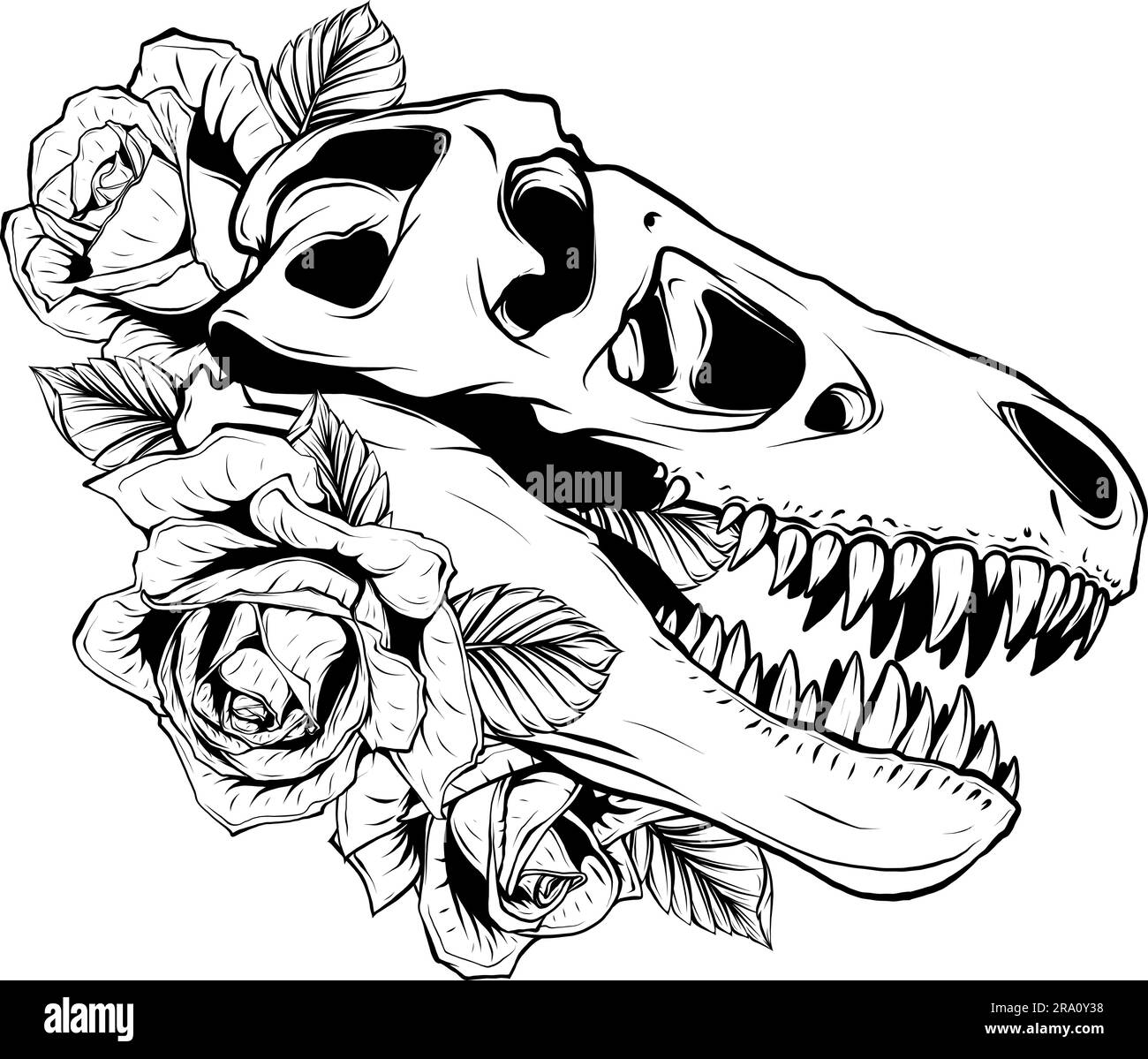 tyrannosaurus rex Dinosaurierkopf in schwarz-weißer Umrisszeichnung Stock Vektor