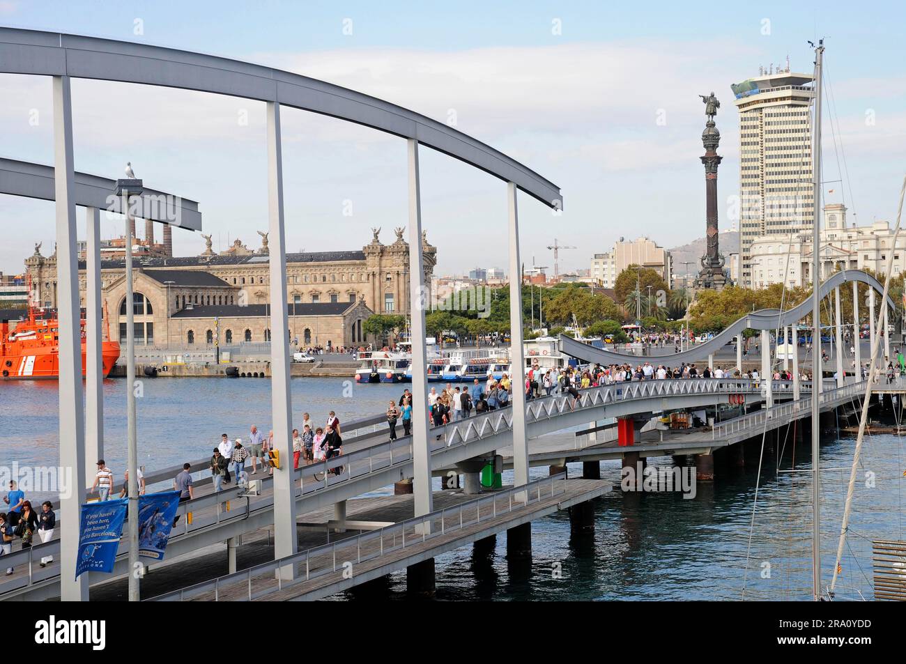 Brücke, in Marina Port Vell, Moll d'Espanya, Barcelona, Katalonien, Spanien Stockfoto