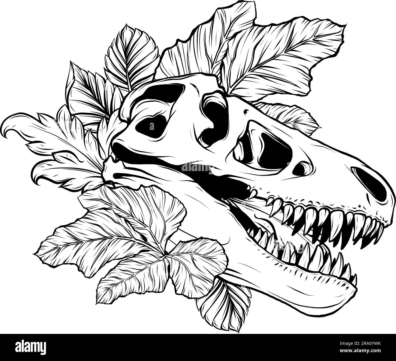 tyrannosaurus rex Dinosaurierkopf in schwarz-weißer Umrisszeichnung Stock Vektor