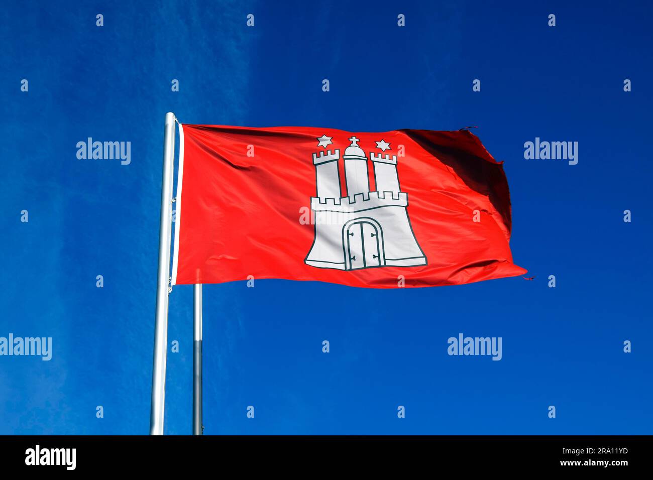 Flagge von Hamburg, Hamburg, Stadtwaffen, Staatsflagge, Deutschland Stockfoto