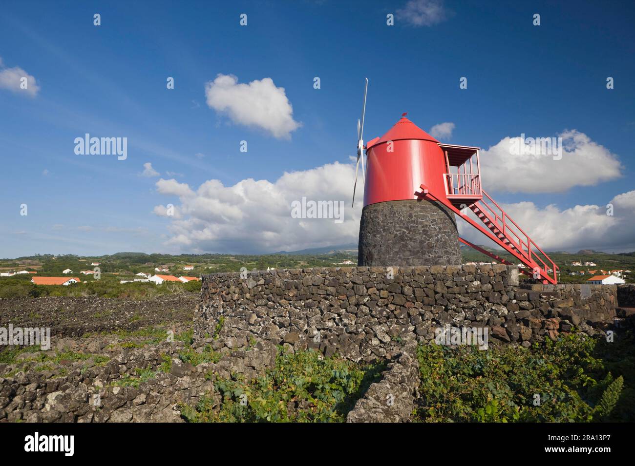 Windmühle, Weinbau, Pico Island, Azoren, Portugal Stockfoto