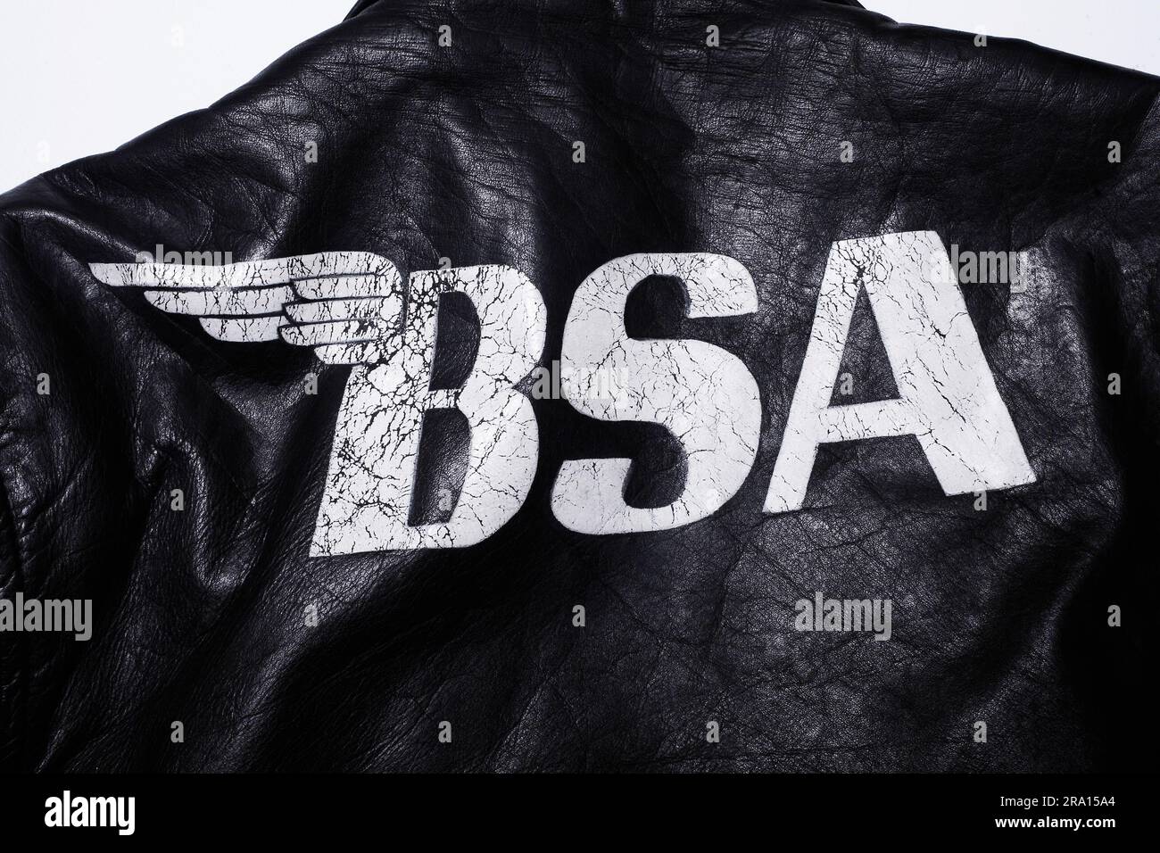 Bemalte individuelle Bikerjacke . Vintage-Lederjacke. Stockfoto