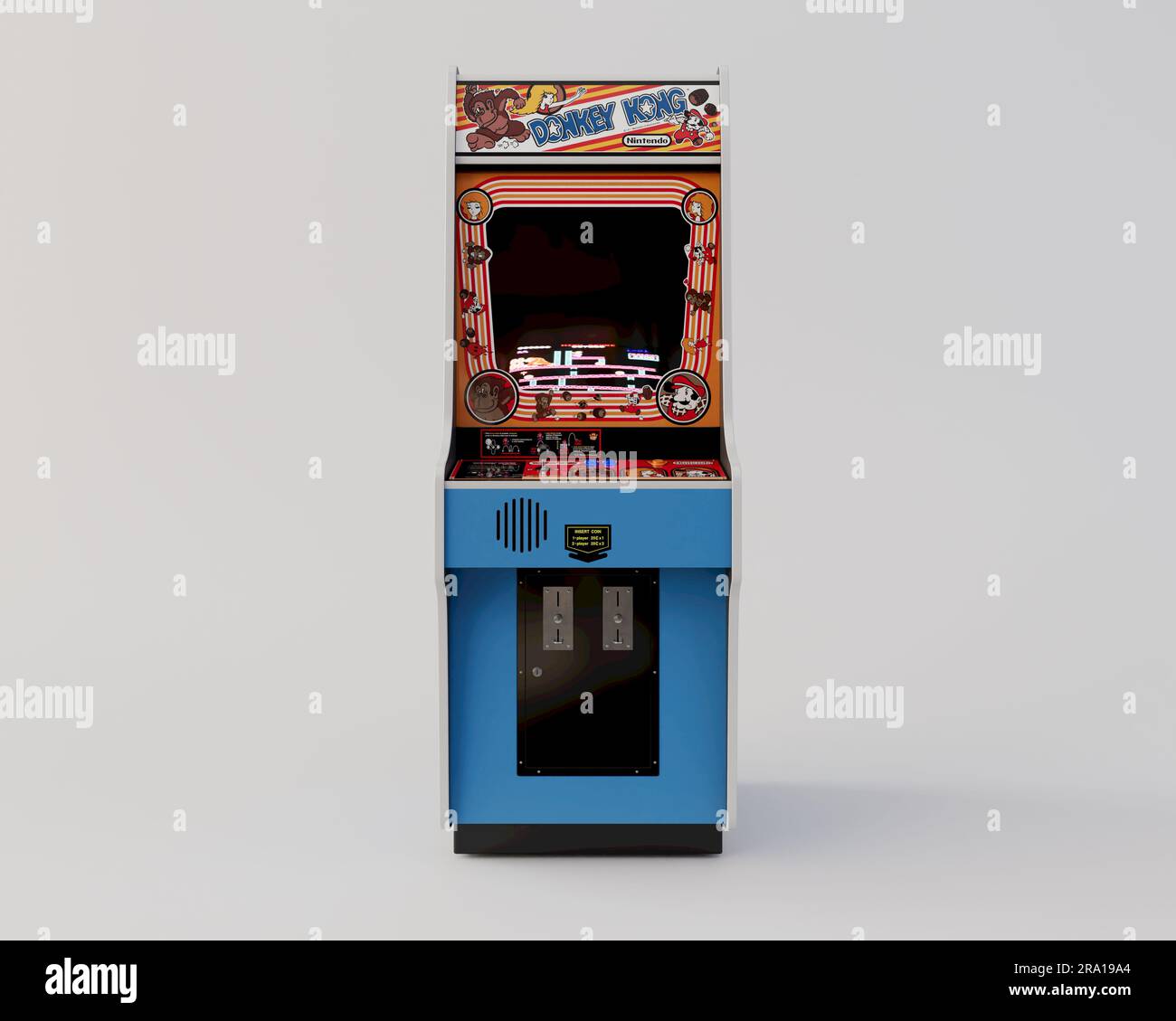 Ein 3D-Rendering eines Videospielkabinetts in der Nintendo Donkey Kong Arcade - 5. August 2022 in Bristol, Großbritannien Stockfoto