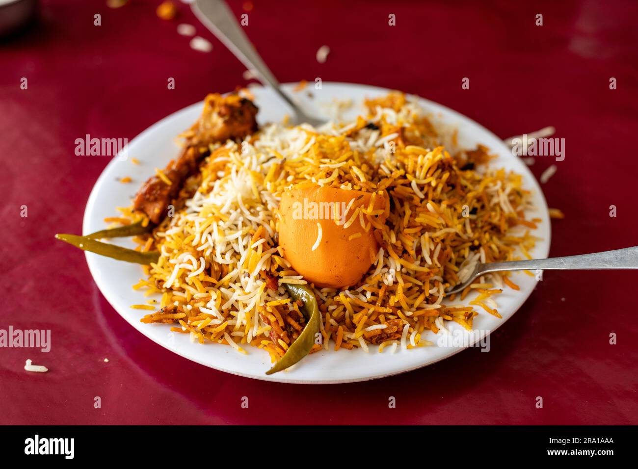 Traditionelles Hühnchen-Biryani in einer Teller-Nahaufnahme Stockfoto