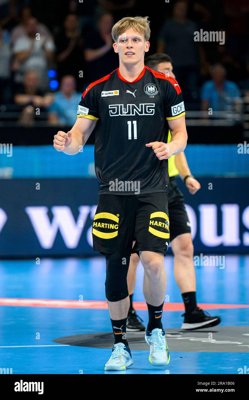 Berlin, Deutschland. 29. Juni 2023. Berlin, 29. Juni 2023: Handball Weltmeisterschaft U21 - Schlussrunde - Viertelfinale - Deutschland - Dänemark Niclas Heitkamp (Deutschland/Leipzig) Kreditauskunft: Marco Wolf/Wolf-sportfoto/dpa/Alamy Live News Stockfoto