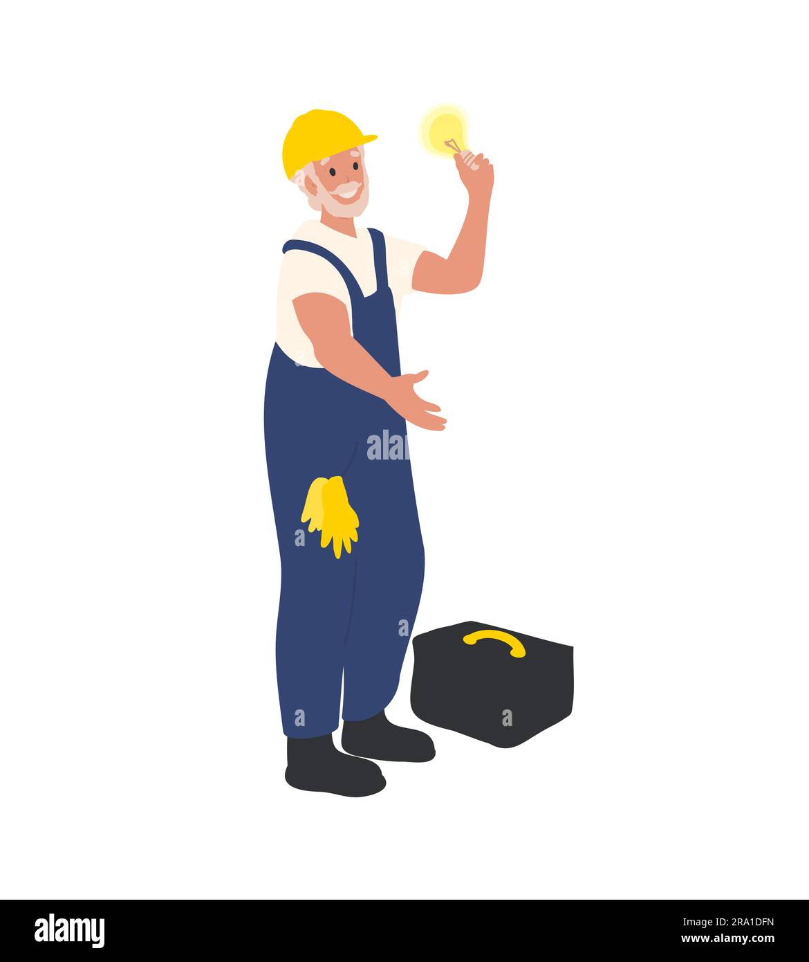 Elektrizitätsarbeiter. Elektriker mit Lampe in der Hand Stock Vektor