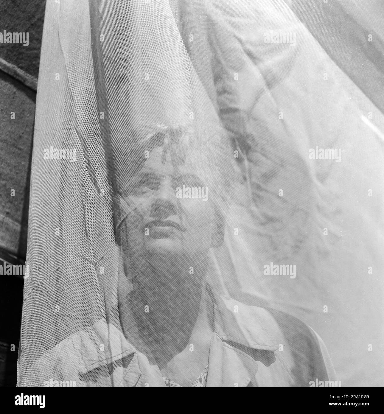 Nachts wenn der Teufel kam, Spielfilm, Deutschland 1957, Regie: Robert Siodmak, Darsteller: Annemarie Düringer hinter einem Vorhang Stockfoto
