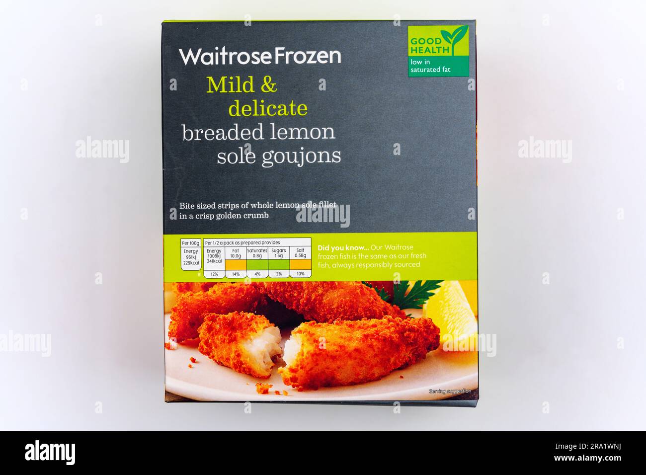 Waitrose Frozen panierte ZitronenSeezungengoujons Stockfoto