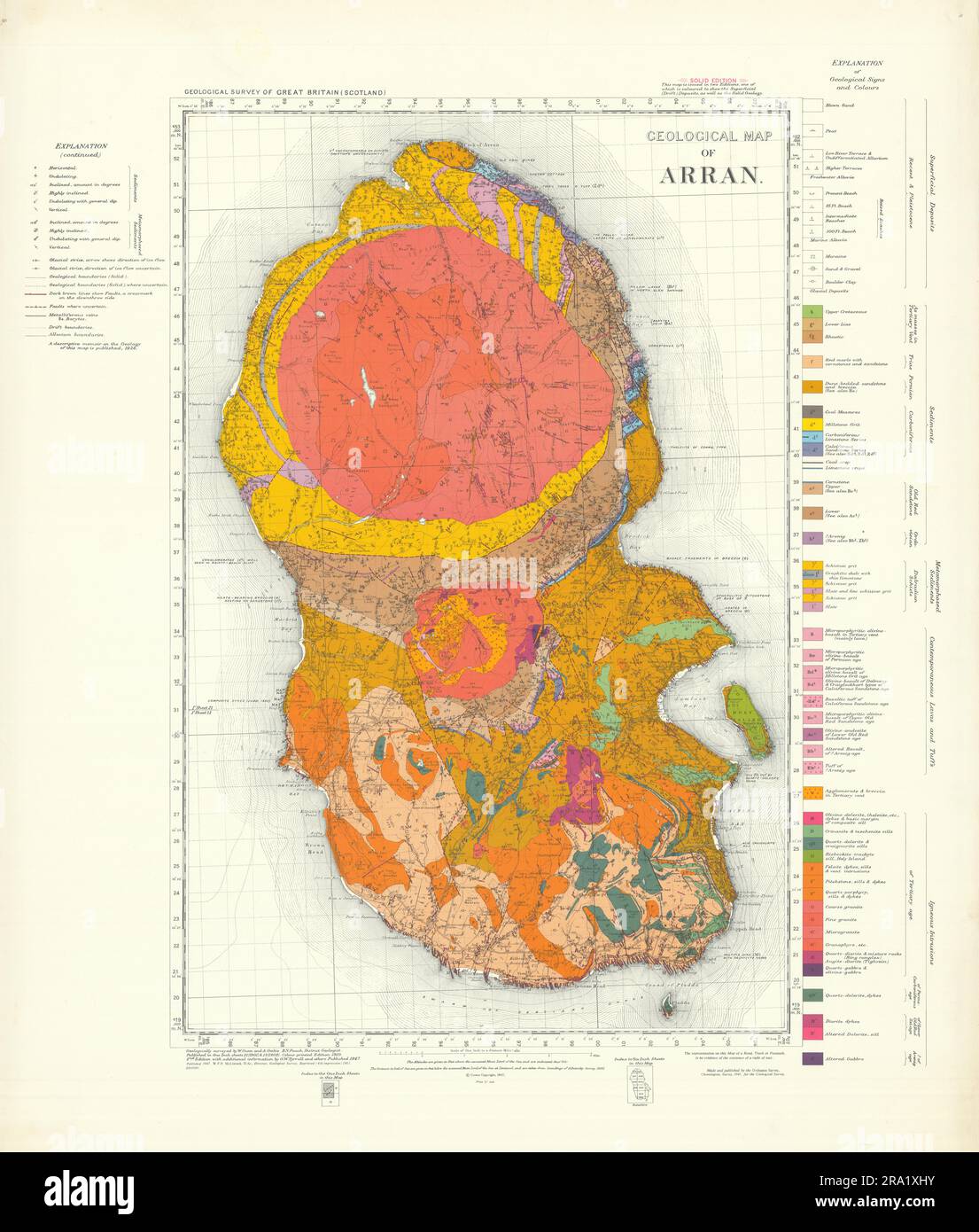 Geologische Karte von Arran. Solid-Edition-Kartenblatt für geologische Untersuchungen Schottland 1961 Stockfoto