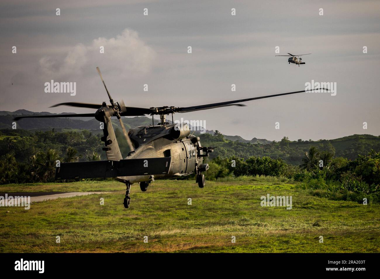 Philippine Air Force Black Hawk helicopters land on Thursday, June 29