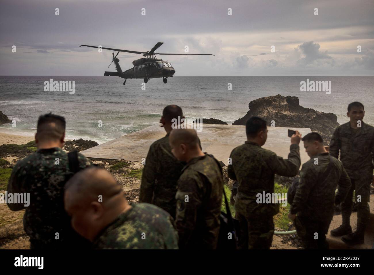 A Philippine Air Force Black Hawk helicopter lands on Thursday, June 29