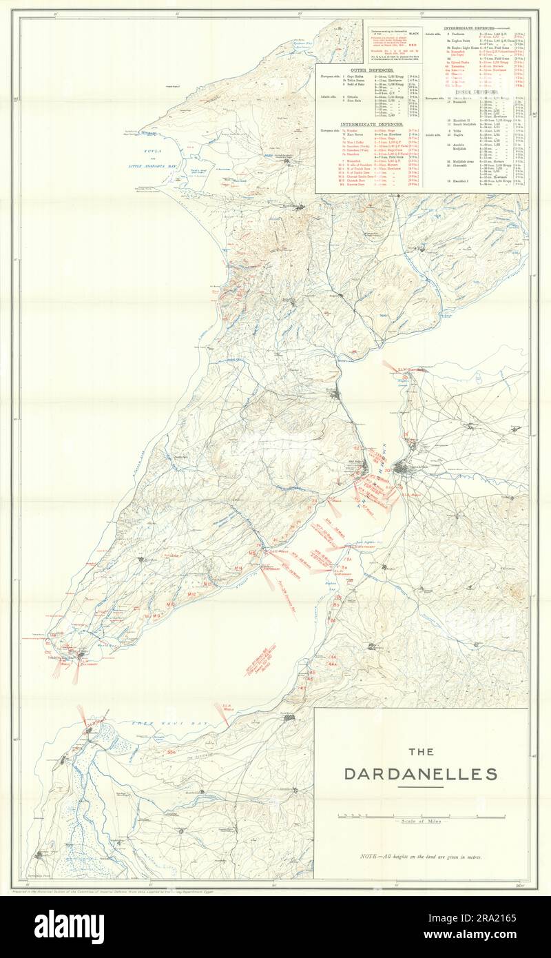 Gallipoli oder Dardanelles-Kampagne. 1915. Erster Weltkrieg. 1921 alte antike Karte Stockfoto
