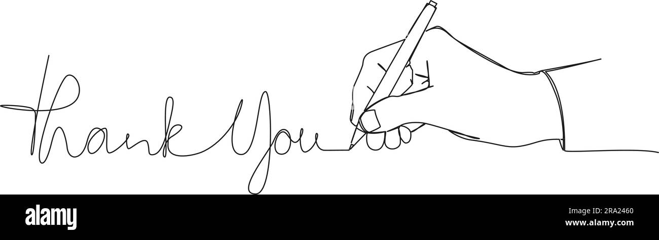 Fortlaufendes einzeiliges Zeichnen der Hand mit einem Stift zum Schreiben Worte DANKE, Strichgrafiken Vektordarstellung Stock Vektor