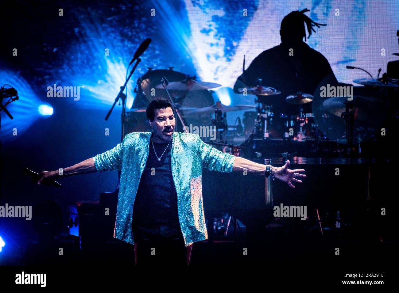 Der globale Superstar Lionel Richie kehrte triumphierend zurück und startete die Eden Sessions. Eine spektakuläre Vorstellung machte dies zu einer der besten Perfo Stockfoto