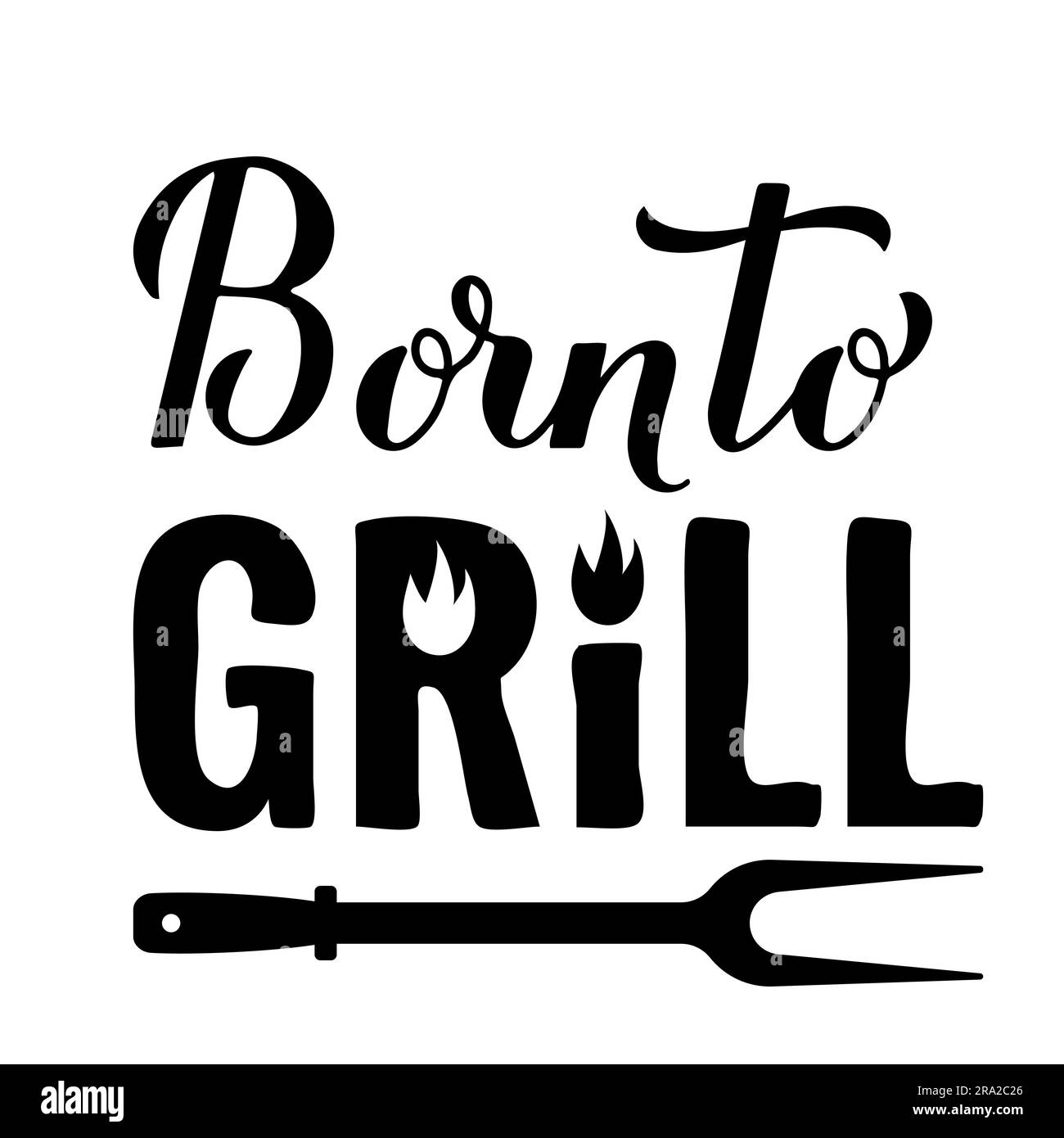 Born to Grill Kalligraphie Handschrift isoliert auf weiß. Komisches Grillwort. Vektorvorlage für Typografie Poster, Banner, Flyer, Aufkleber, T-Shirt, Stock Vektor