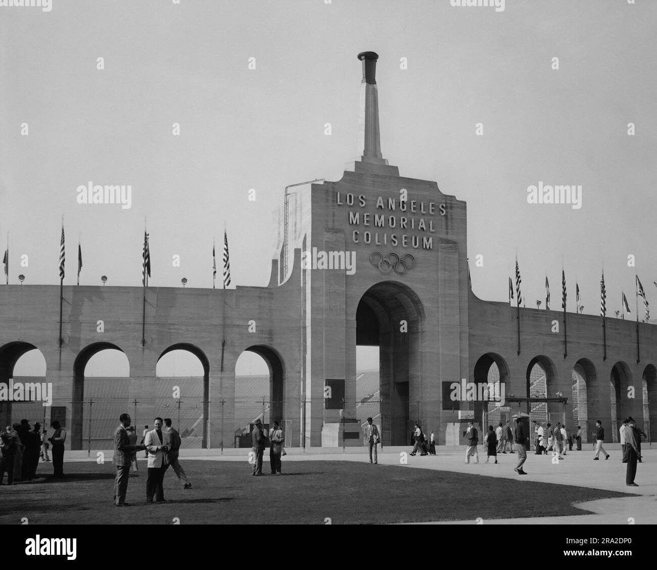 Blick vom vorderen Tor des Los Angeles Memorial Coliseum Stockfoto