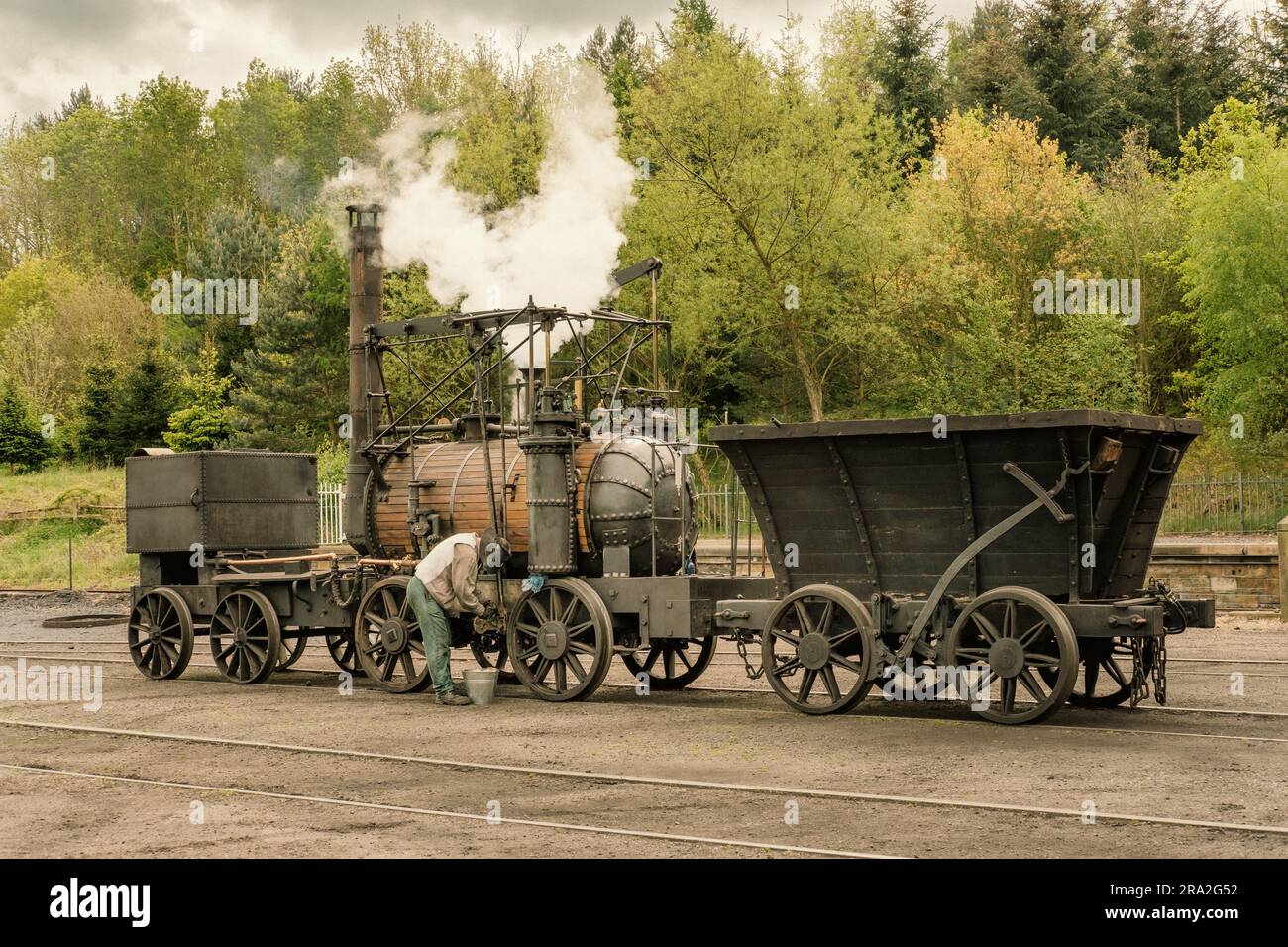 Puffing Billy eine Nachbildung einer historischen Dampflok im Beamish Openair Museum in Nordostengland Stockfoto