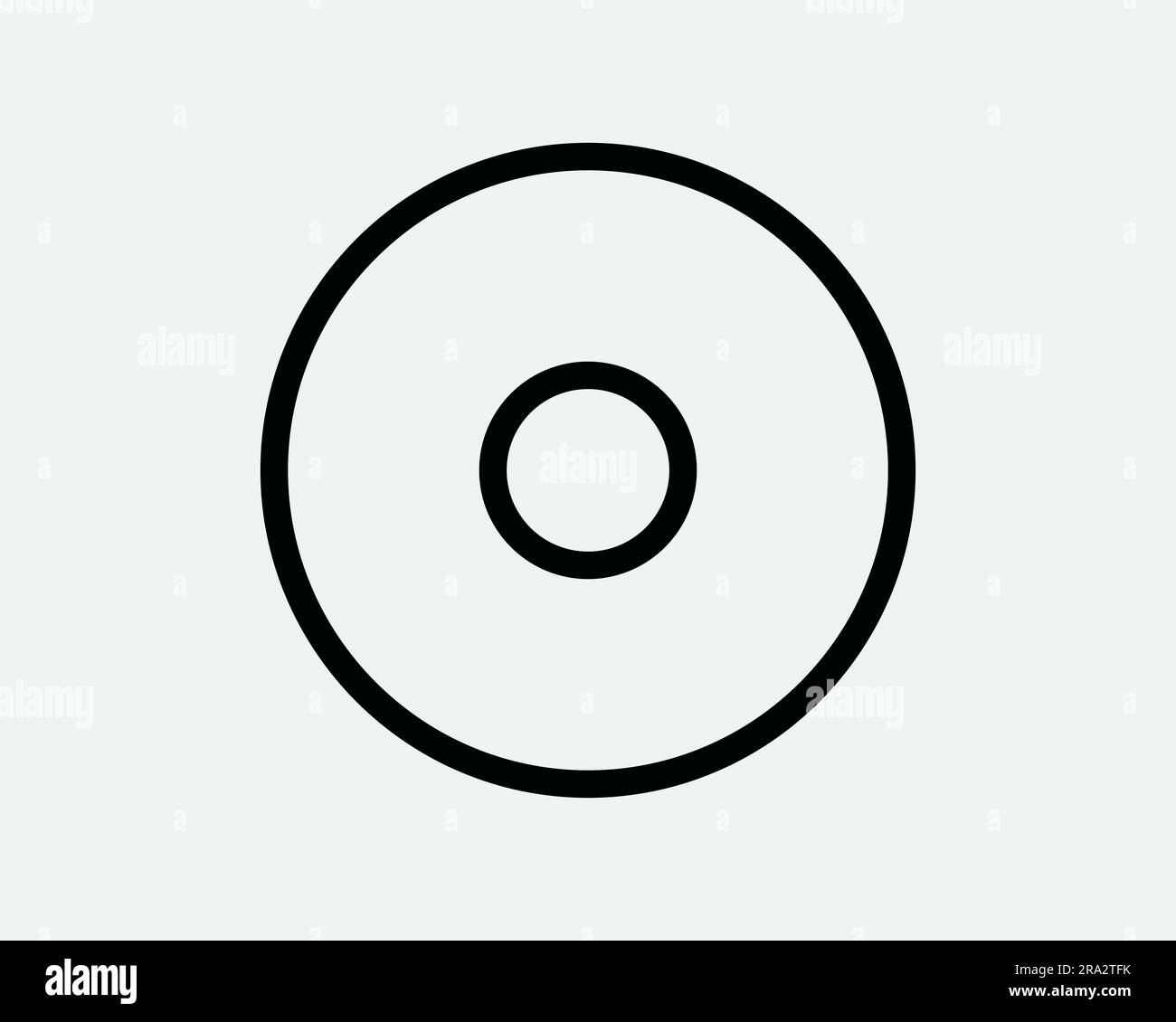 CD-Zeilensymbol. DVD-Musik Filmaufnahme Medienspeicher alte runde, kreisförmige CD mit Retro-Ring-Design. Schwarzer Grafikausschnitt Artwork Symbol-Zeichenvektor-EPS Stock Vektor