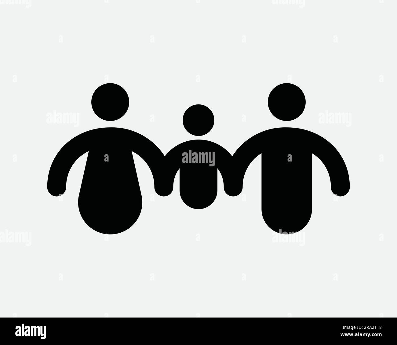 Familiensymbol „Hand Halten“. Vater Mutter Sohn Tochter Kind Kinder, Die Waffen Zusammenhalten. Schwarzweiß-EPS-Signaturvektor für GrafikClipart-Bildsymbol Stock Vektor