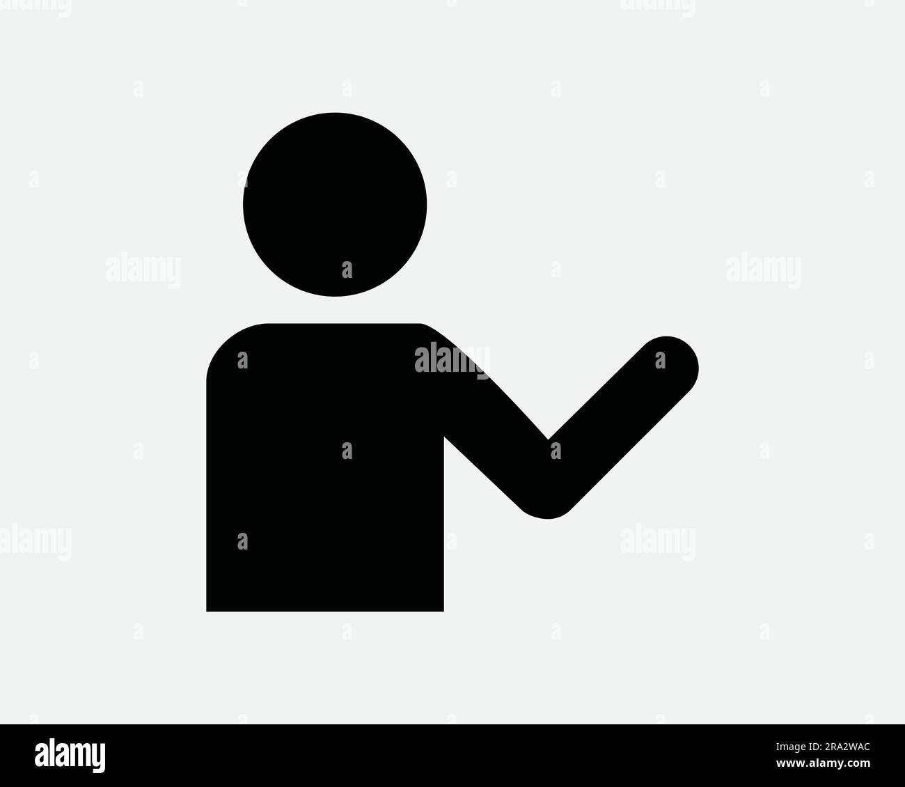 Symbol Mit Der Strichmännchen-Geste. Mann Person Person Person, Zeichen, Punkt, Arm, Hand-Präsentation, Schwarzweiß-Grafik, Clipart Bildmaterial, Symbol, Zeichenvektor-EPS Stock Vektor