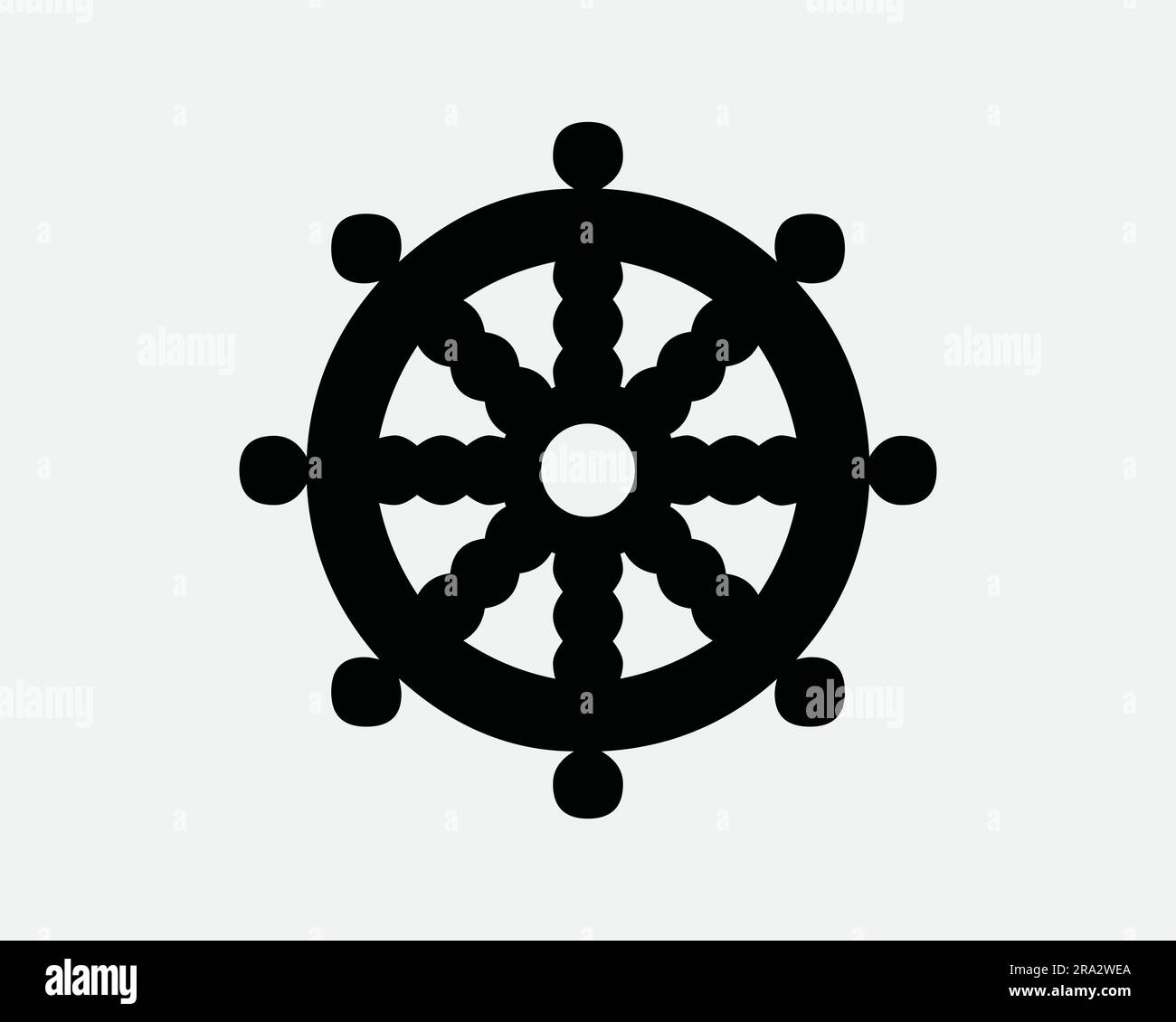 Rad der Dharma Ikone Buddhismus Buddhistische Religion Spirituelle Chakra Buddha Hinduismus Zen Faith Schwarzweiß Grafik Clipart Bildzeichen Vektor EPS Stock Vektor