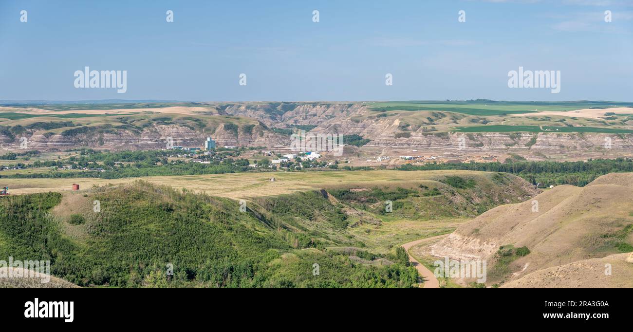 Panoramablick auf die Badlands von Rosedale Alberta. Stockfoto