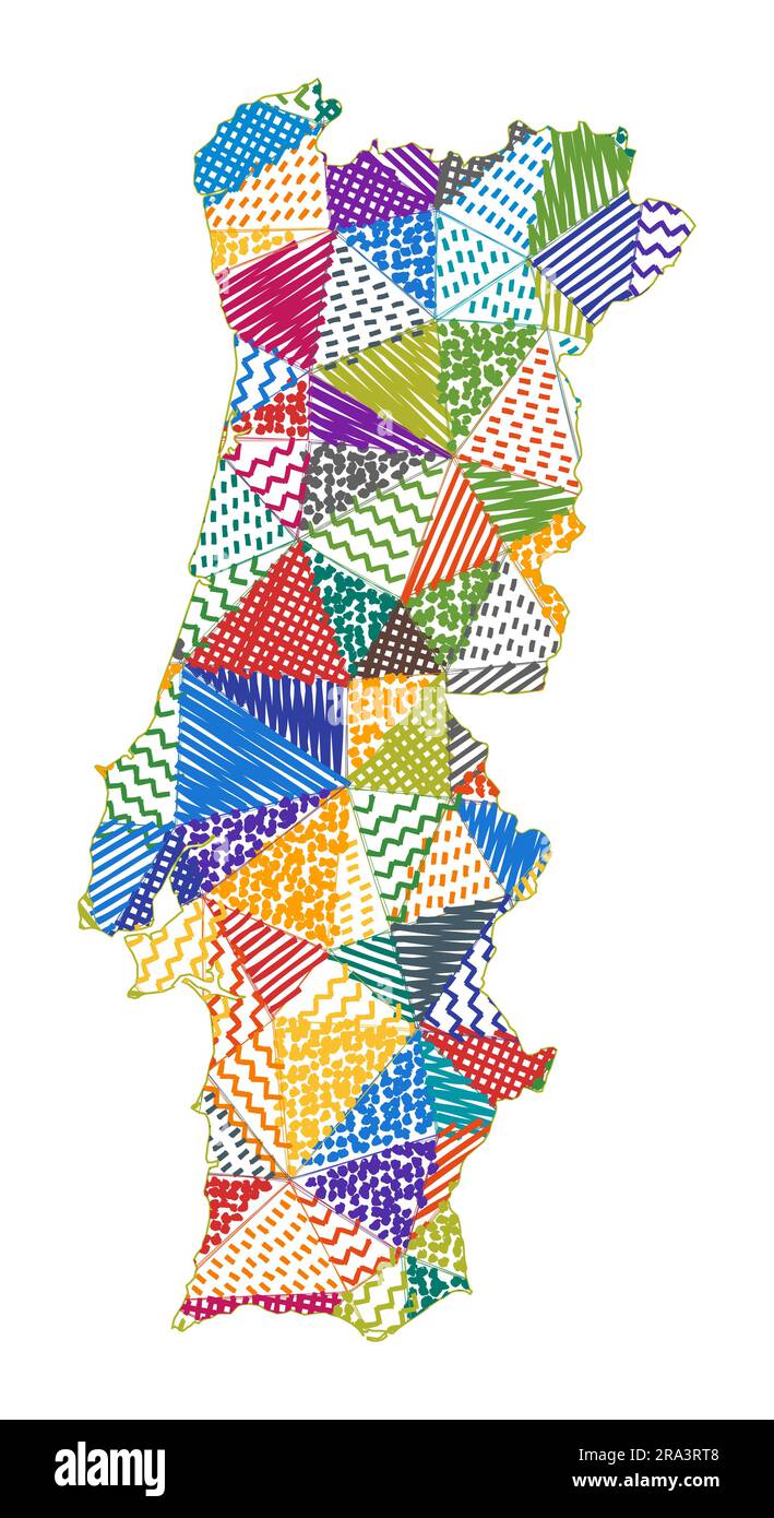 Karte von Portugal im Kinderstil. Handgezeichnete Polygone in der Form Portugals. Vektordarstellung. Stock Vektor