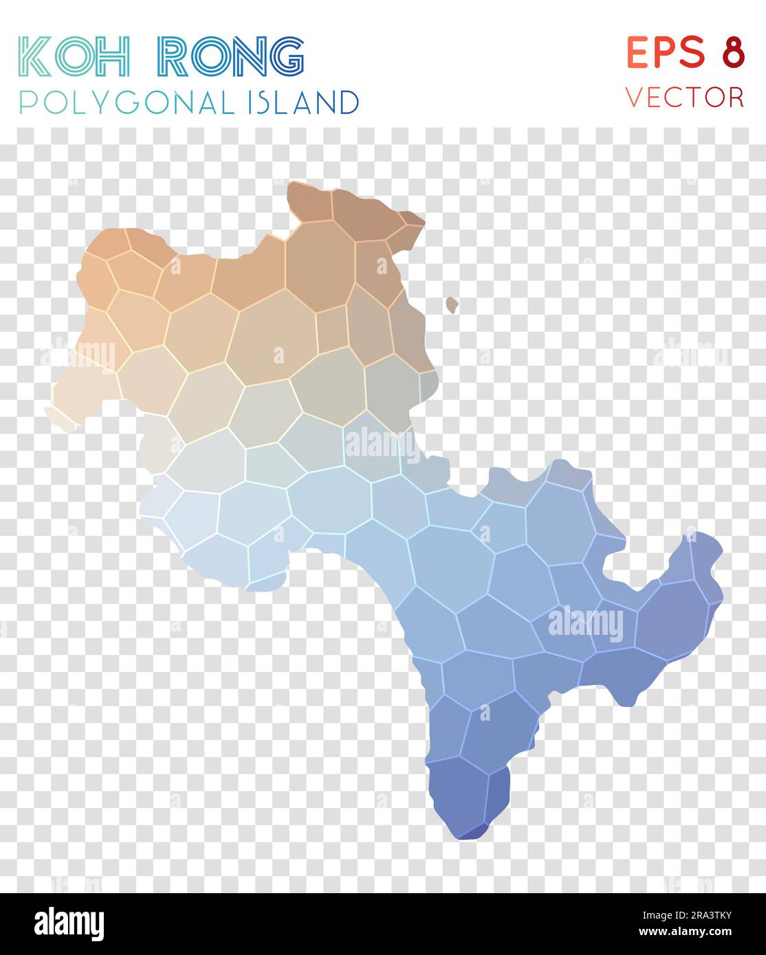 Polygonale Karte von Koh Rong, Insel im Mosaikstil. Wertvolles Design mit niedrigem Polyestergehalt und modernem Design. Koh Rong polygonale Karte für Infografiken oder Präsentationen. Stock Vektor