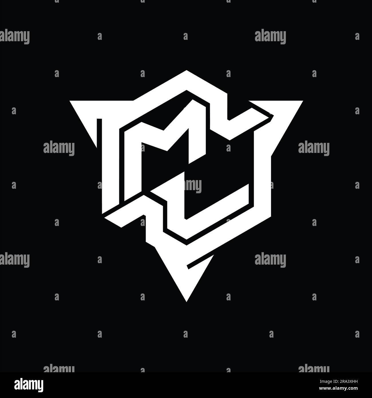 ML Letter Logo Monogramm sechseckig mit dreieckigem Umriss im Gaming-Stil Stockfoto