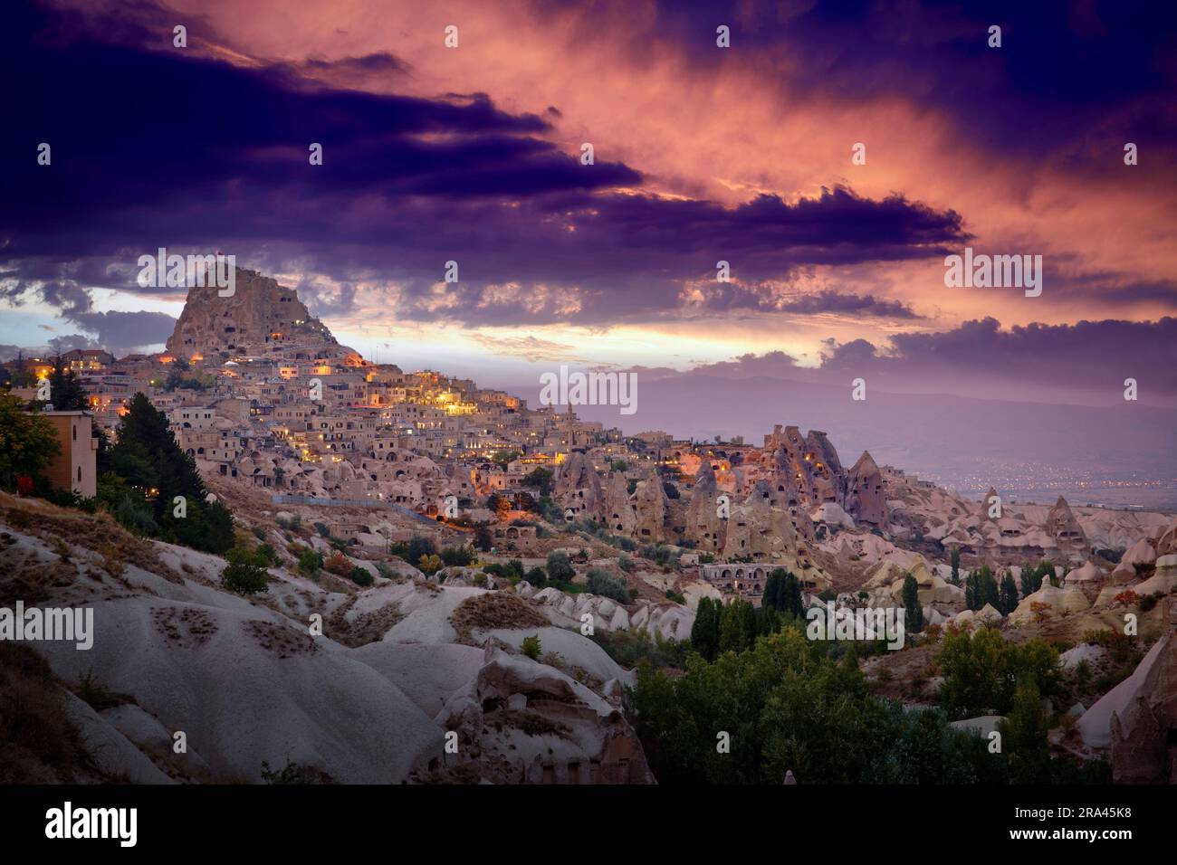 Foto des Panoramablicks auf Uchisar Stockfoto