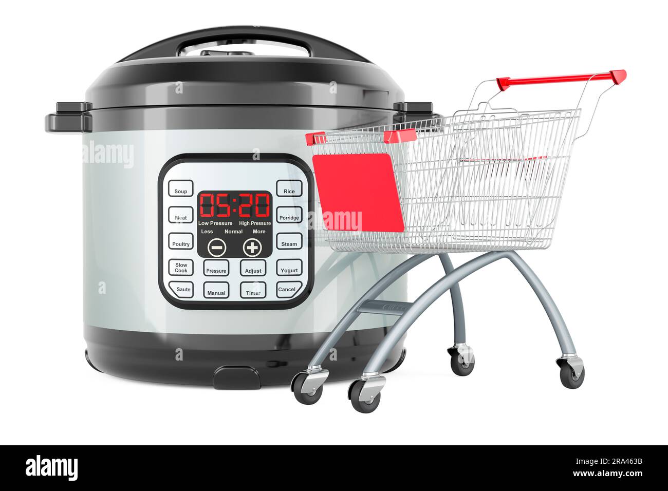 Automatischer Multicooker mit Warenkorb, 3D-Rendering auf weißem Hintergrund isoliert Stockfoto