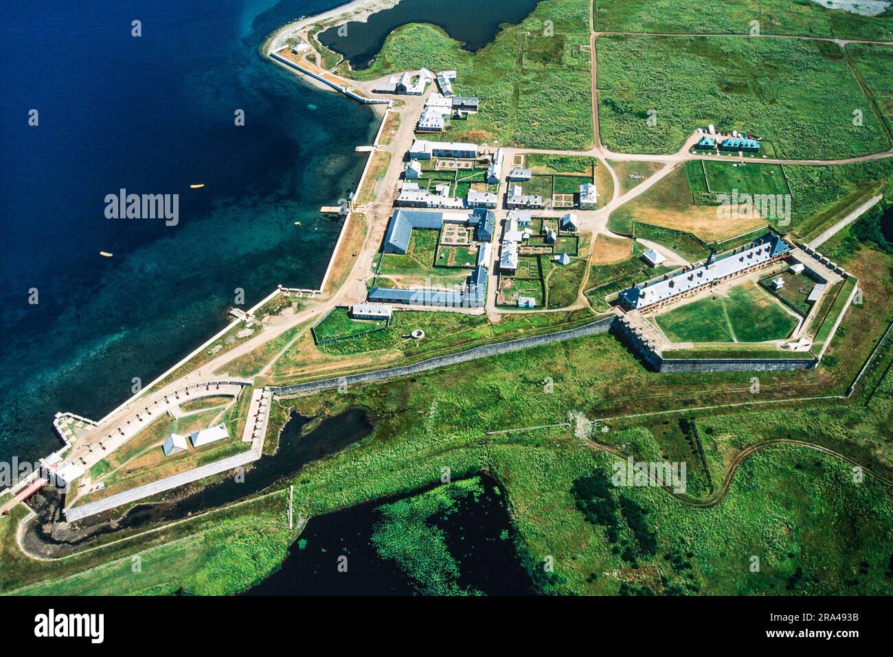 Luftbild der Festung von Louisbourg, Louisbourg, Neuschottland, Kanada Stockfoto