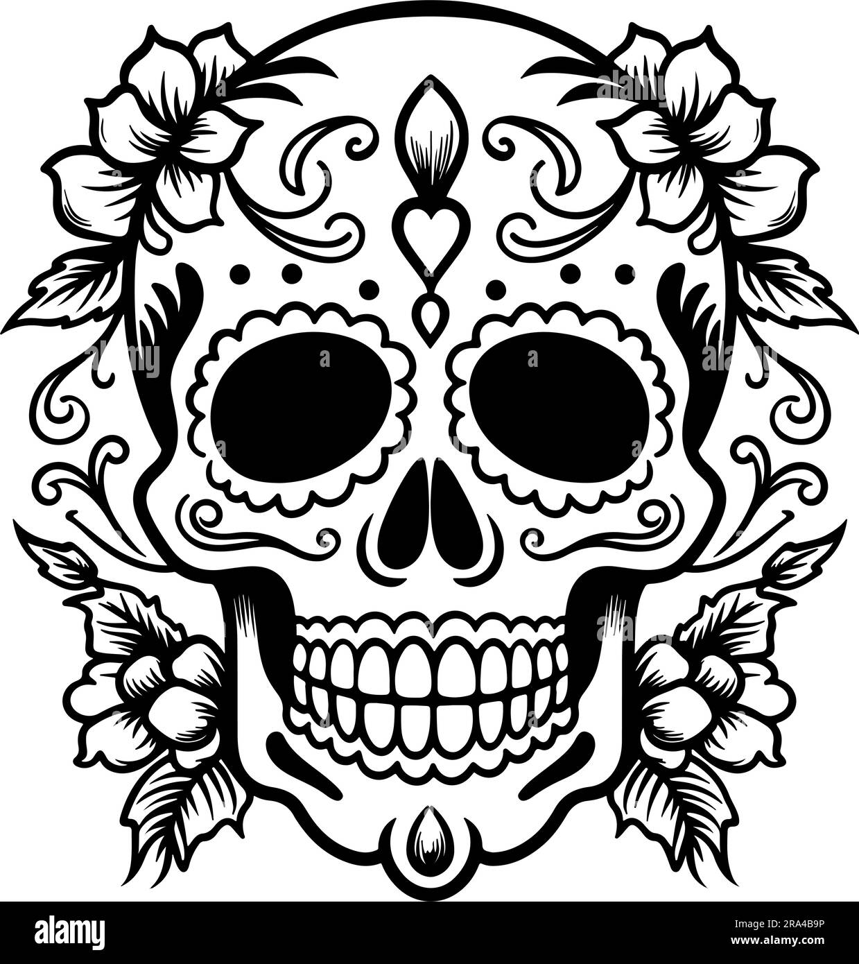 Schädel mit Blumen Vektorkunst inspiriert in lo dia de los muertos Stock Vektor
