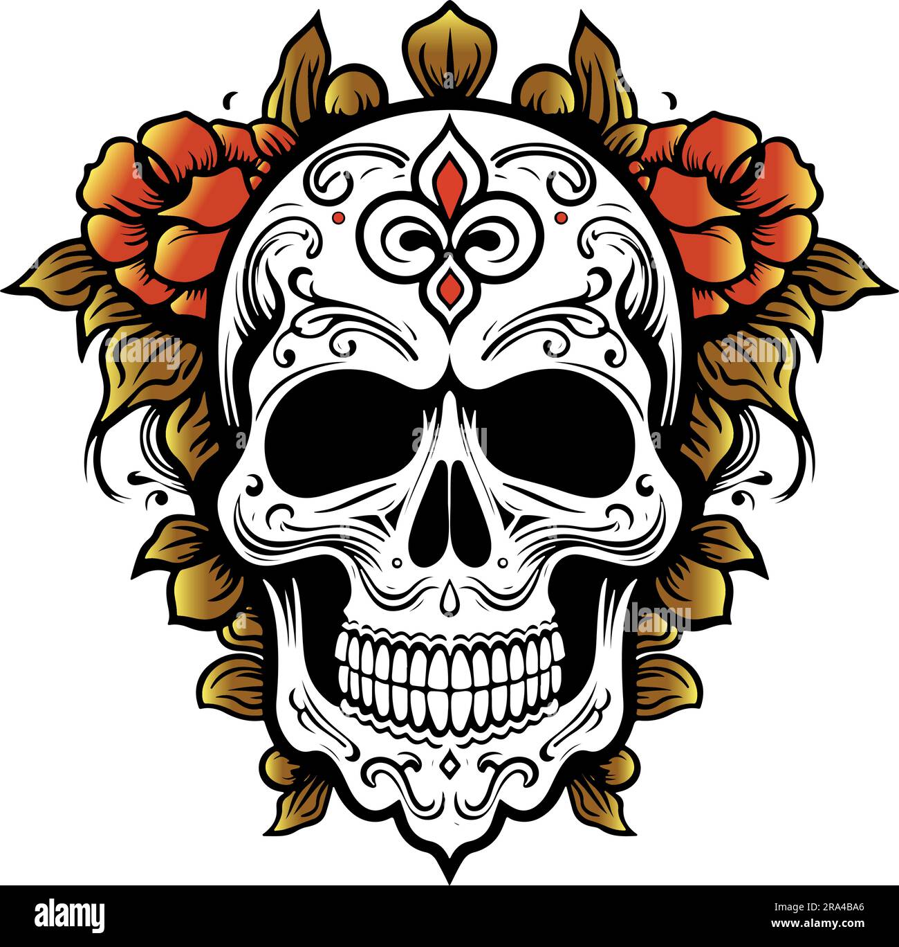 Schädel mit Blumen Vektorkunst inspiriert in lo dia de los muertos Stock Vektor