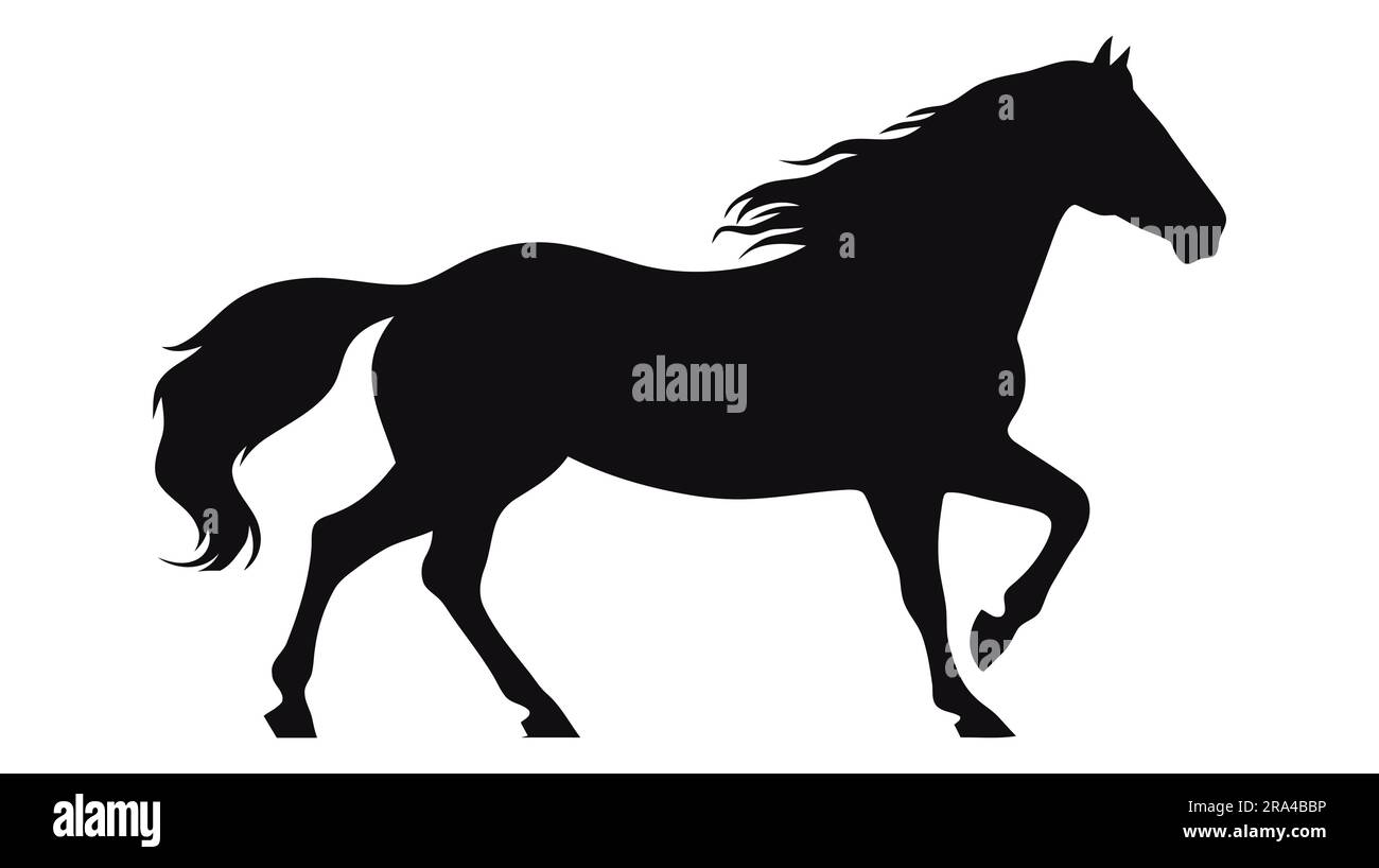 Schwarze Silhouette des Pferdes auf weißem Hintergrund. Stock Vektor