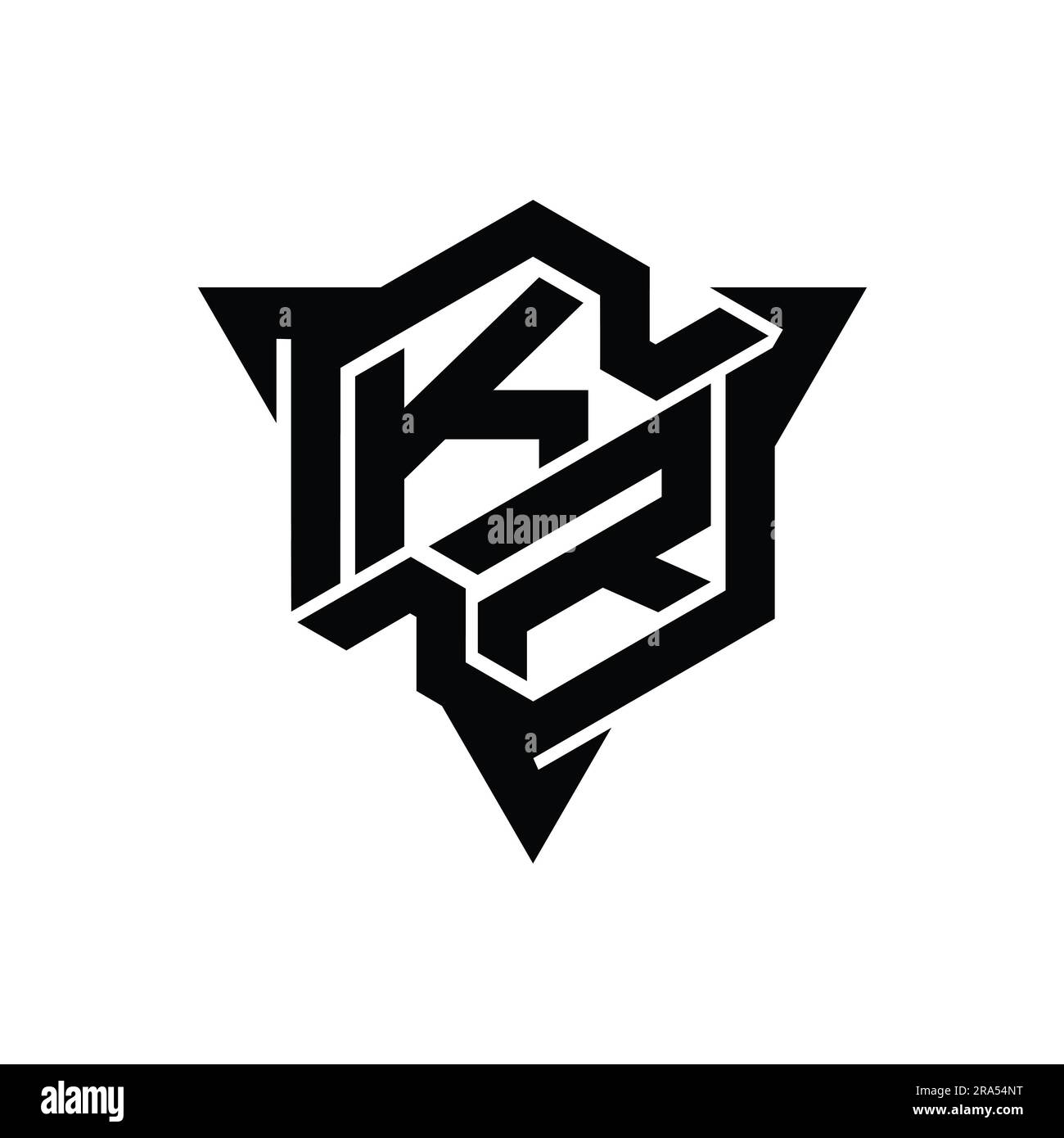 KR Letter Logo Monogramm sechseckig mit dreieckiger Kontur Design-Vorlage für Spiele Stockfoto