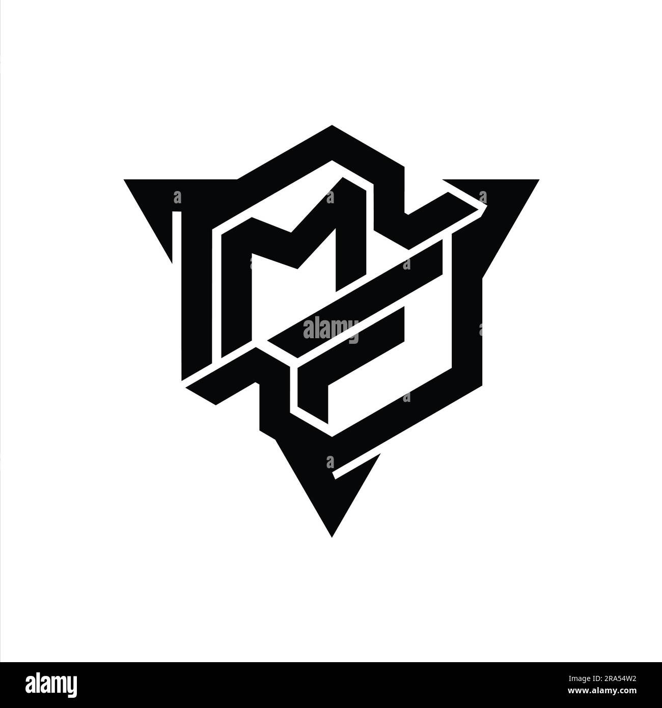 MF Letter Logo Monogramm sechseckig mit dreieckiger Kontur Design-Vorlage für Spiele Stockfoto